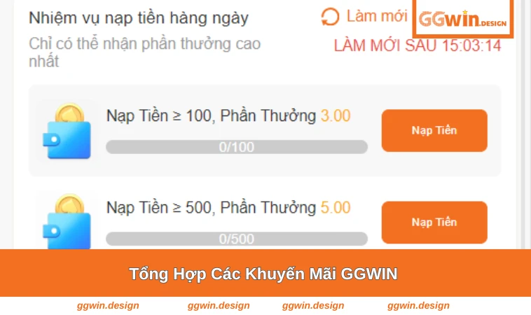 Giao diện tổng hợp khuyến mãi có tại GGWIN
