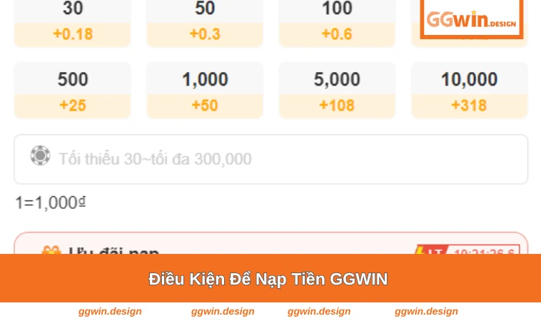 Nạp Tiền GGWIN 1 Các điều kiện cơ bản để nạp tiền tại GGWIN thành công